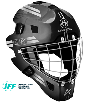 Målmandshjelm fra Unihoc - Alpha 44. Hjelm til målmand - Sort/Sølv